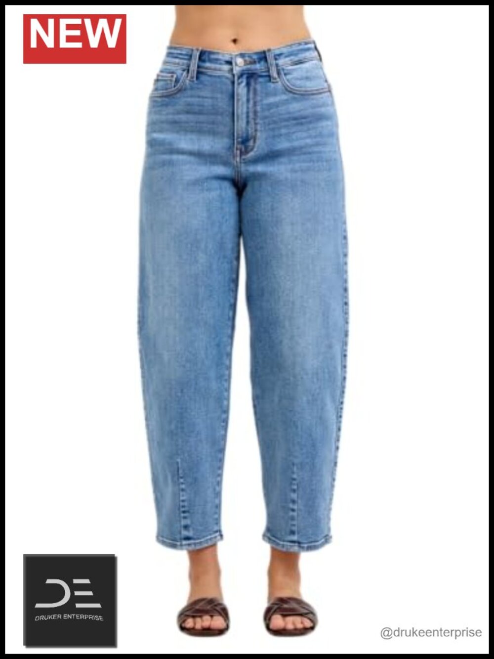 High Waisted Barrel Jeans with Front Darts, Back Yoke Detail, 93% Cotton, Loose